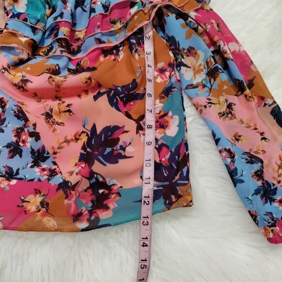 Bar III Women's Multicolor Floral Off-Shoulder Floral Ruffle Top Size Medium - Picture 11 of 12
